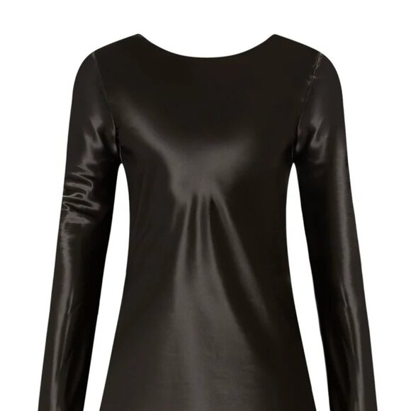 NIA KIM Black Satin Open-Back Mini Dress NWT S — Bateau Neck, Cowl Back, Lined - Picture 6 of 6